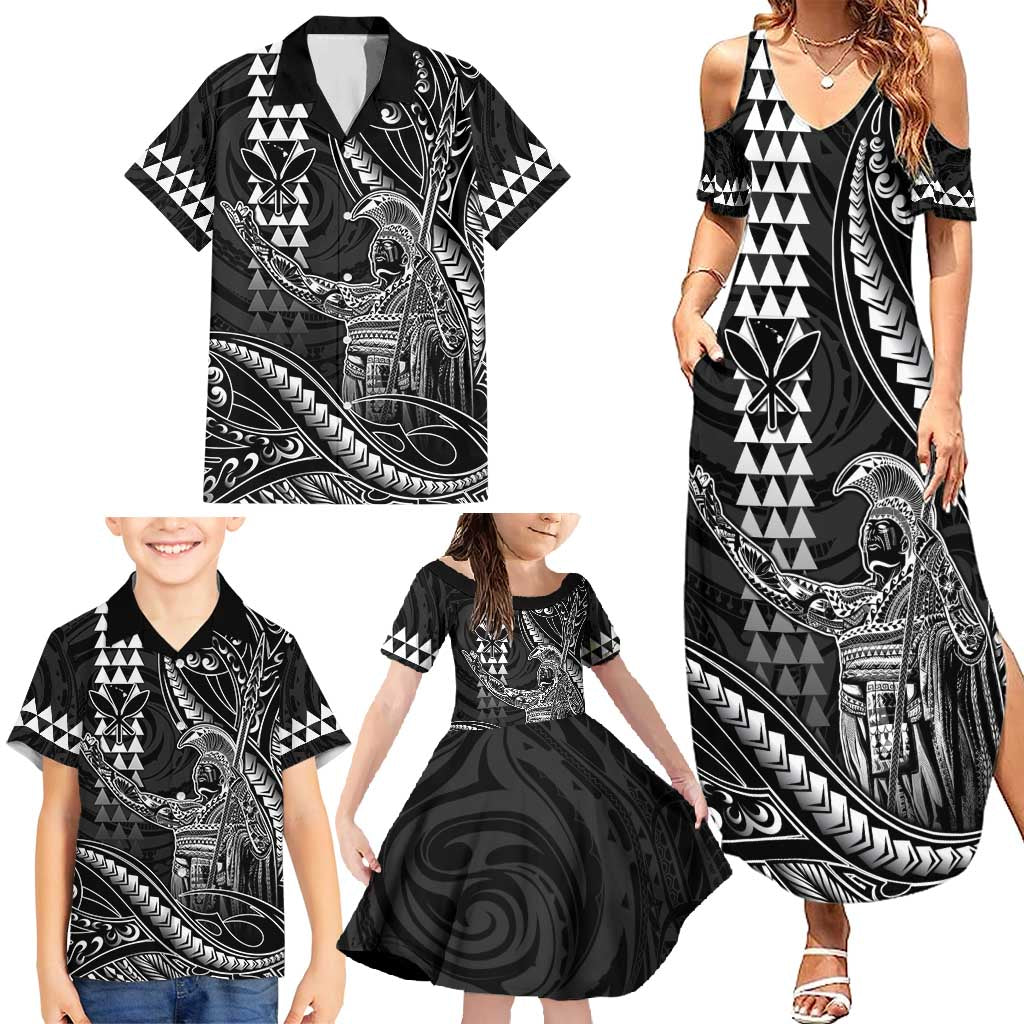 Hawaii King Kamehameha The Great Family Matching Summer Maxi Dress and Hawaiian Shirt Black Tribal Tattoo LT05 - Polynesian Pride