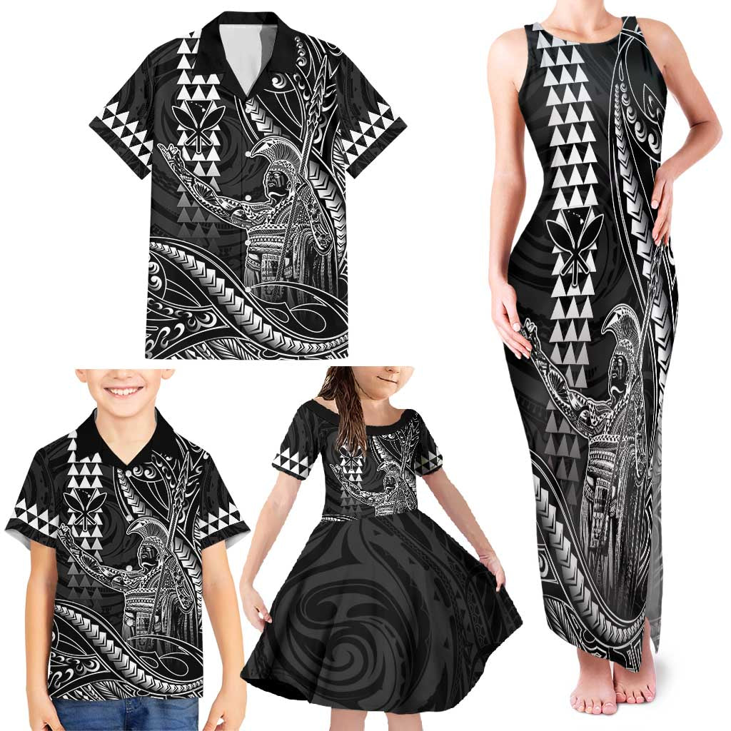 Hawaii King Kamehameha The Great Family Matching Tank Maxi Dress and Hawaiian Shirt Black Tribal Tattoo LT05 - Polynesian Pride