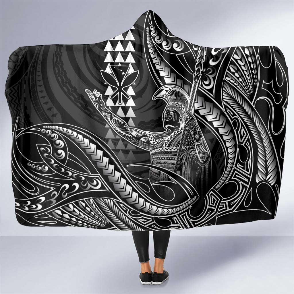 Hawaii King Kamehameha The Great Hooded Blanket Black Tribal Tattoo