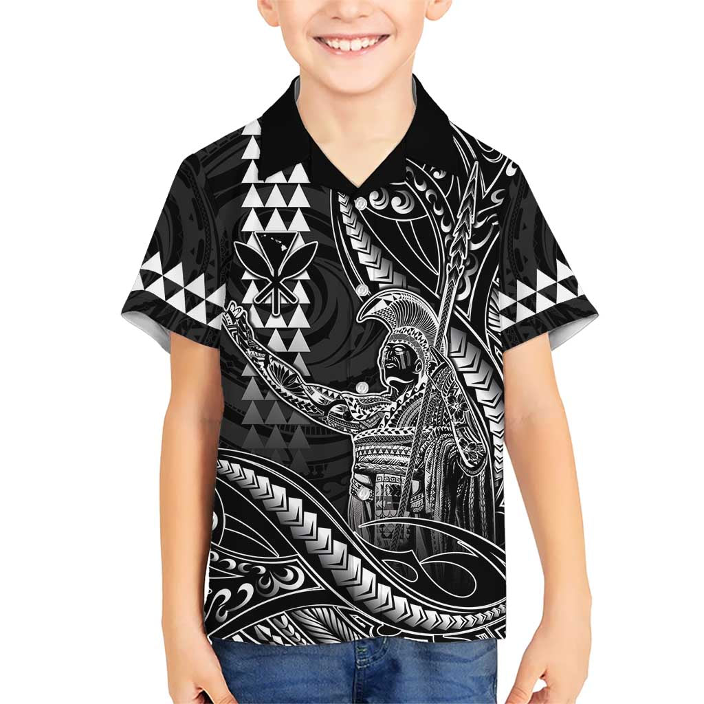 Hawaii King Kamehameha The Great Kid Hawaiian Shirt Black Tribal Tattoo LT05 Kid Black - Polynesian Pride