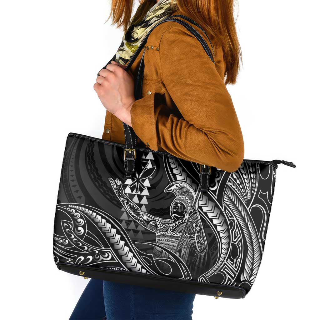 Hawaii King Kamehameha The Great Leather Tote Bag Black Tribal Tattoo