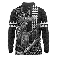 Hawaii King Kamehameha The Great Long Sleeve Polo Shirt Black Tribal Tattoo LT05 - Polynesian Pride