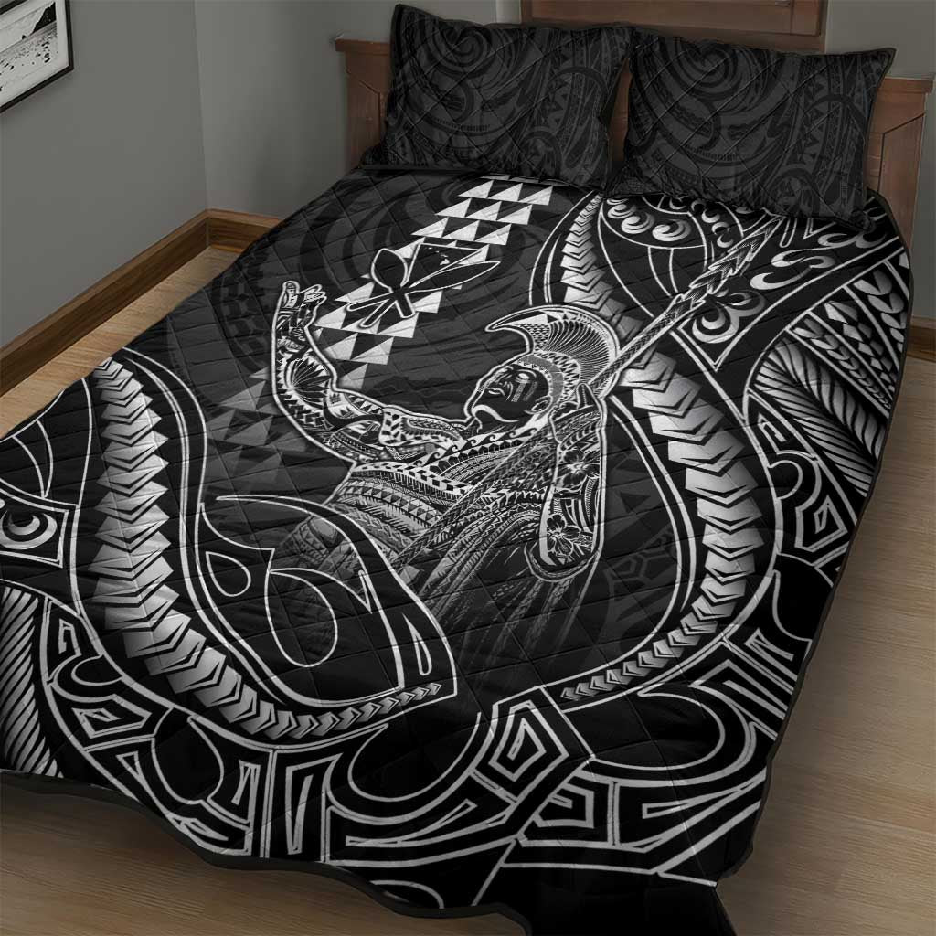 Hawaii King Kamehameha The Great Quilt Bed Set Black Tribal Tattoo