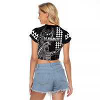Hawaii King Kamehameha The Great Raglan Cropped T Shirt Black Tribal Tattoo LT05 - Polynesian Pride