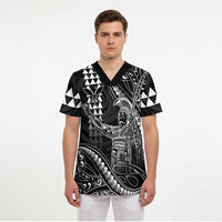 Hawaii King Kamehameha The Great Scrub Top Black Tribal Tattoo - Polynesian Pride