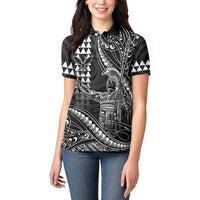 Hawaii King Kamehameha The Great Women Polo Shirt Black Tribal Tattoo
