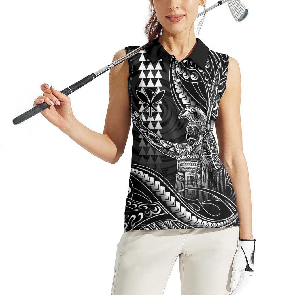 Hawaii King Kamehameha The Great Women Sleeveless Polo Shirt Black Tribal Tattoo
