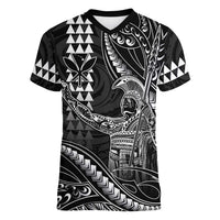 Hawaii King Kamehameha The Great Women V-Neck T-Shirt Black Tribal Tattoo LT05 Female Black - Polynesian Pride