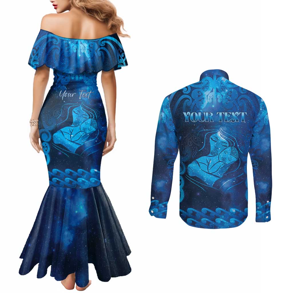 Personalised New Zealand Mother's Day Couples Matching Mermaid Dress and Long Sleeve Button Shirt Ko Te Whaea Te Takere O Te Waka