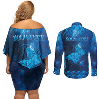 Personalised New Zealand Mother's Day Couples Matching Off Shoulder Short Dress and Long Sleeve Button Shirt Ko Te Whaea Te Takere O Te Waka