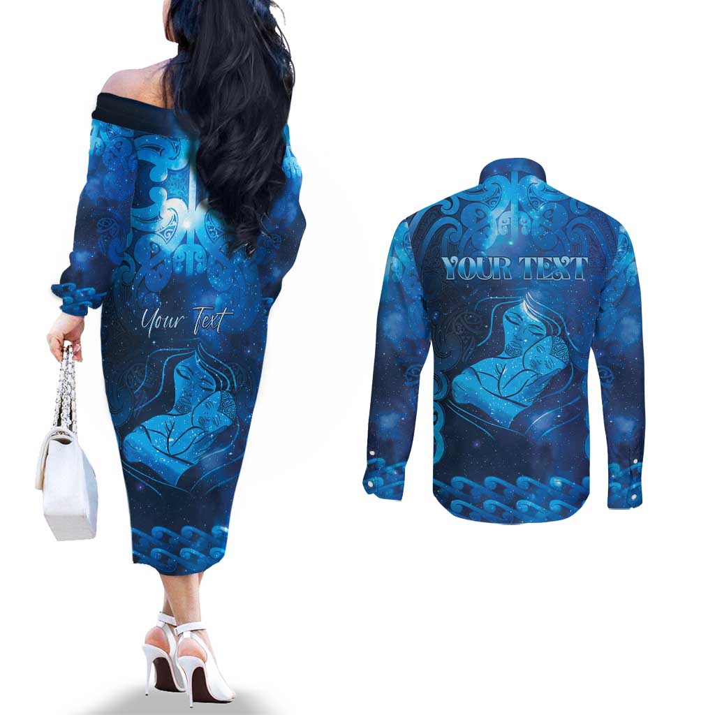 Personalised New Zealand Mother's Day Couples Matching Off The Shoulder Long Sleeve Dress and Long Sleeve Button Shirt Ko Te Whaea Te Takere O Te Waka