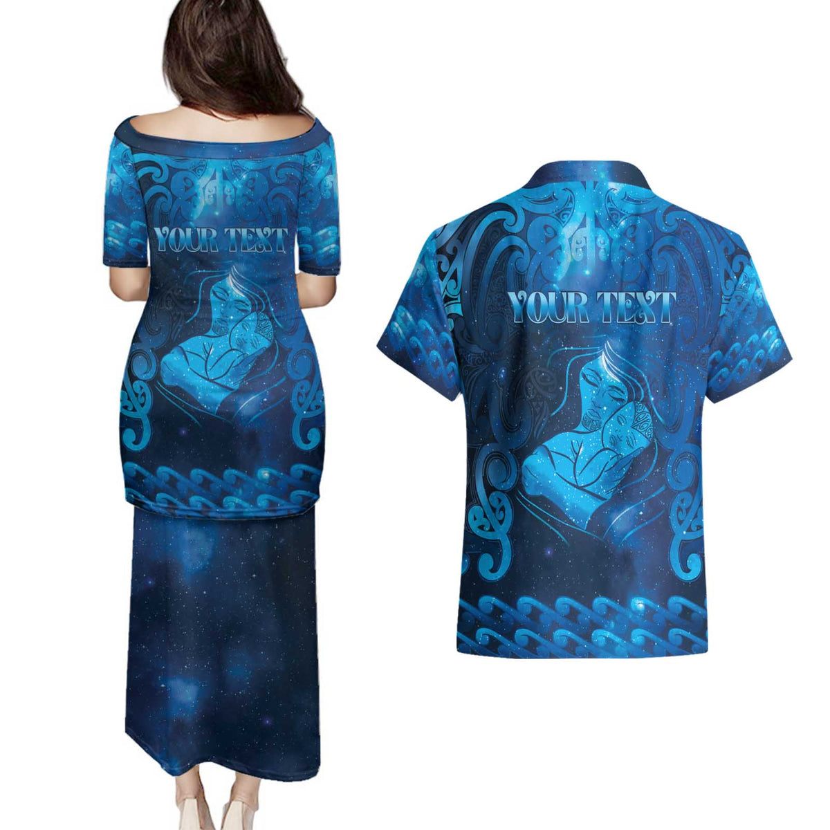 Personalised New Zealand Mother's Day Couples Matching Puletasi and Hawaiian Shirt Ko Te Whaea Te Takere O Te Waka