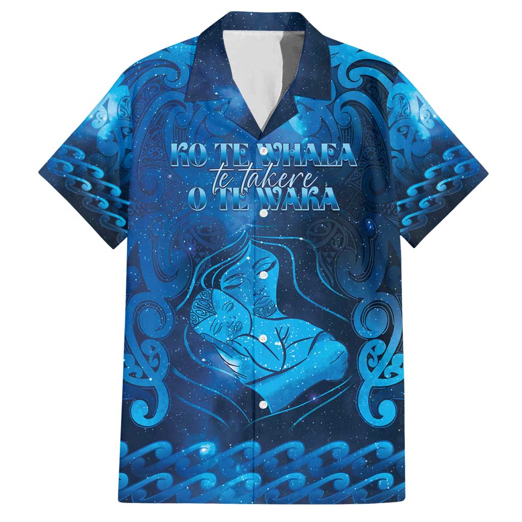 Personalised New Zealand Mother's Day Family Matching Long Sleeve Bodycon Dress and Hawaiian Shirt Ko Te Whaea Te Takere O Te Waka LT05 Dad's Shirt - Short Sleeve Blue - Polynesian Pride