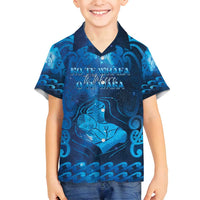 Personalised New Zealand Mother's Day Family Matching Long Sleeve Bodycon Dress and Hawaiian Shirt Ko Te Whaea Te Takere O Te Waka LT05 Son's Shirt Blue - Polynesian Pride