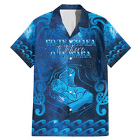 Personalised New Zealand Mother's Day Family Matching Mermaid Dress and Hawaiian Shirt Ko Te Whaea Te Takere O Te Waka LT05 Dad's Shirt - Short Sleeve Blue - Polynesian Pride