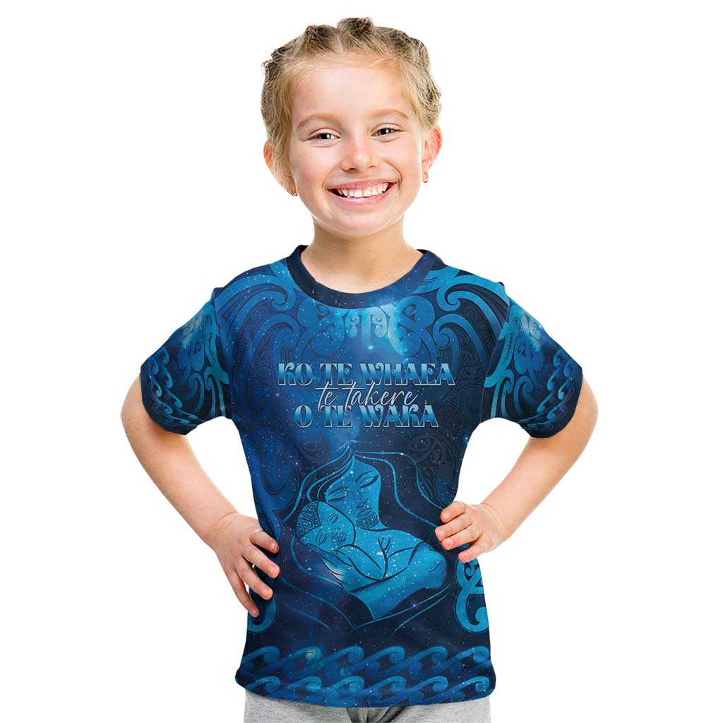 Personalised New Zealand Mother's Day Kid T Shirt Ko Te Whaea Te Takere O Te Waka LT05 Blue - Polynesian Pride