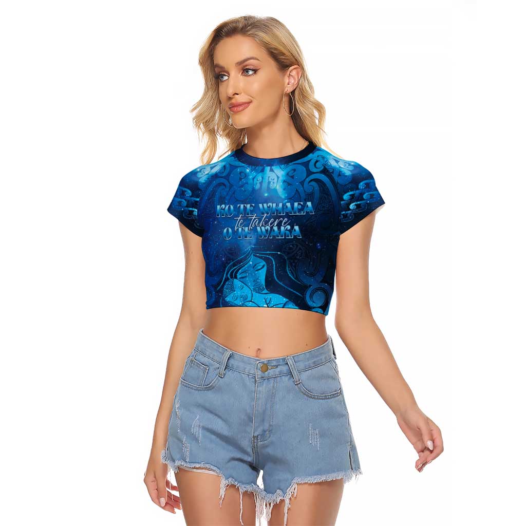 Personalised New Zealand Mother's Day Raglan Cropped T Shirt Ko Te Whaea Te Takere O Te Waka LT05 Female Blue - Polynesian Pride