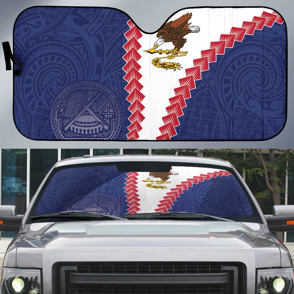 American Samoa Eagle Auto Sun Shade Polynesian Tribal Pattern Curve Style LT05 Blue - Polynesian Pride