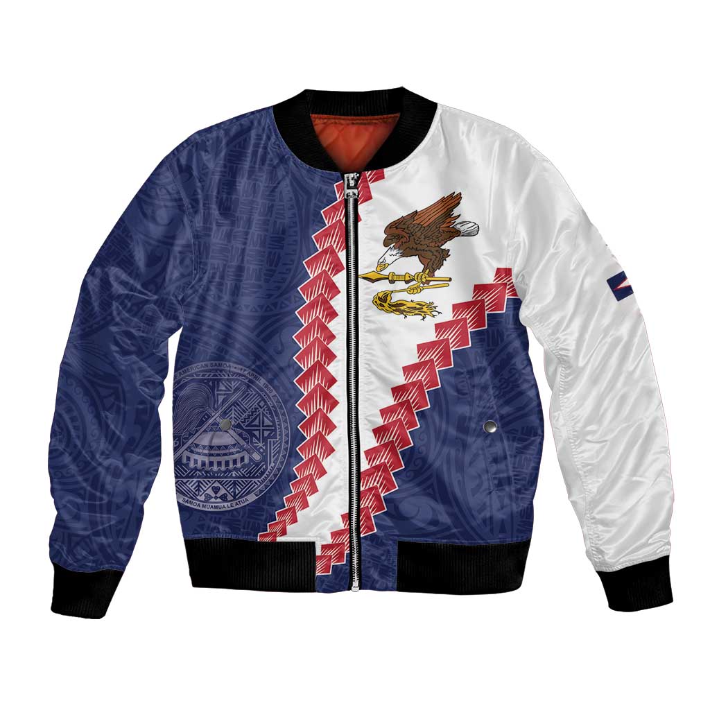 American Samoa Eagle Bomber Jacket Polynesian Tribal Pattern Curve Style LT05 Unisex Blue - Polynesian Pride