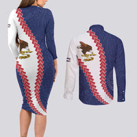 American Samoa Eagle Couples Matching Long Sleeve Bodycon Dress and Long Sleeve Button Shirt Polynesian Tribal Pattern Curve Style