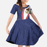 American Samoa Eagle Family Matching Long Sleeve Bodycon Dress and Hawaiian Shirt Polynesian Tribal Pattern Curve Style LT05 Daughter's Dress Blue - Polynesian Pride