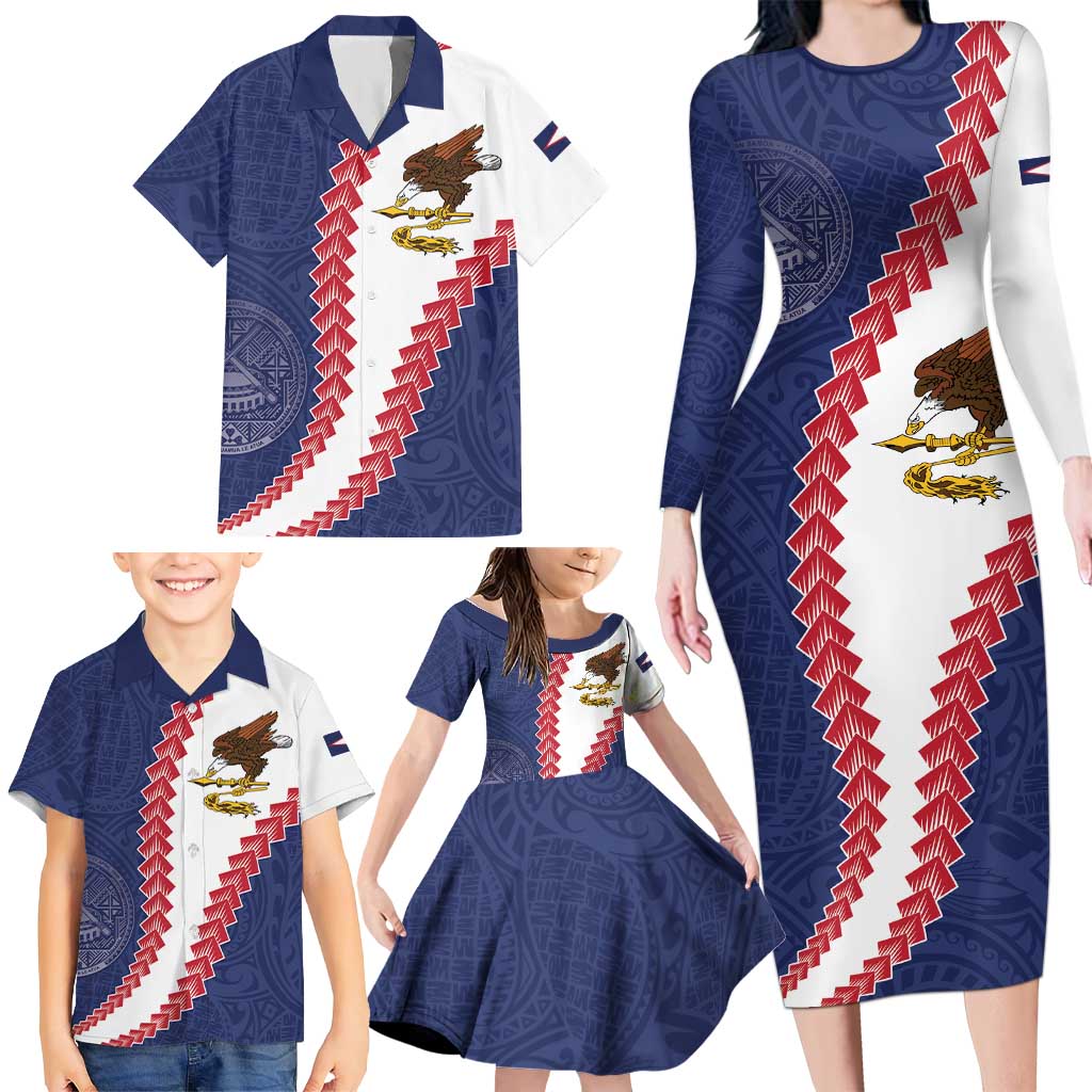 American Samoa Eagle Family Matching Long Sleeve Bodycon Dress and Hawaiian Shirt Polynesian Tribal Pattern Curve Style LT05 - Polynesian Pride