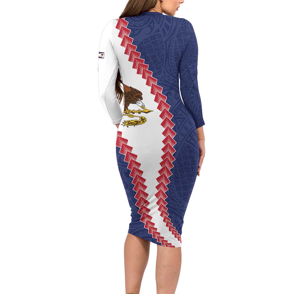 American Samoa Eagle Family Matching Long Sleeve Bodycon Dress and Hawaiian Shirt Polynesian Tribal Pattern Curve Style LT05 - Polynesian Pride