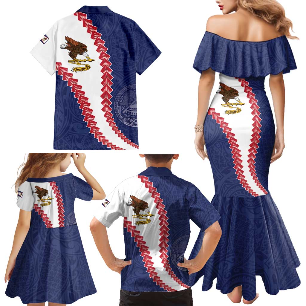 American Samoa Eagle Family Matching Mermaid Dress and Hawaiian Shirt Polynesian Tribal Pattern Curve Style