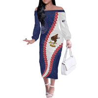 American Samoa Eagle Family Matching Off The Shoulder Long Sleeve Dress and Hawaiian Shirt Polynesian Tribal Pattern Curve Style LT05 Mom's Dress Blue - Polynesian Pride