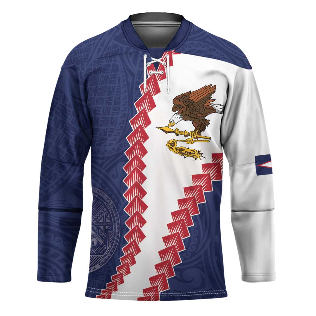 American Samoa Eagle Hockey Jersey Polynesian Tribal Pattern Curve Style LT05 Unisex Blue - Polynesian Pride