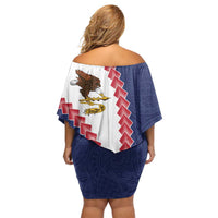 American Samoa Eagle Off Shoulder Short Dress Polynesian Tribal Pattern Curve Style LT05 - Polynesian Pride