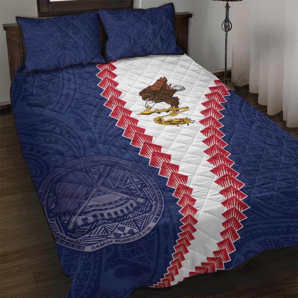 American Samoa Eagle Quilt Bed Set Polynesian Tribal Pattern Curve Style LT05 Blue - Polynesian Pride