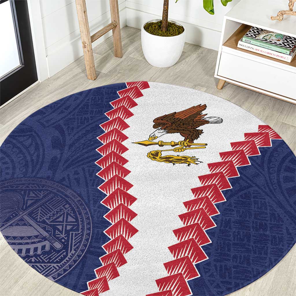 American Samoa Eagle Round Carpet Polynesian Tribal Pattern Curve Style