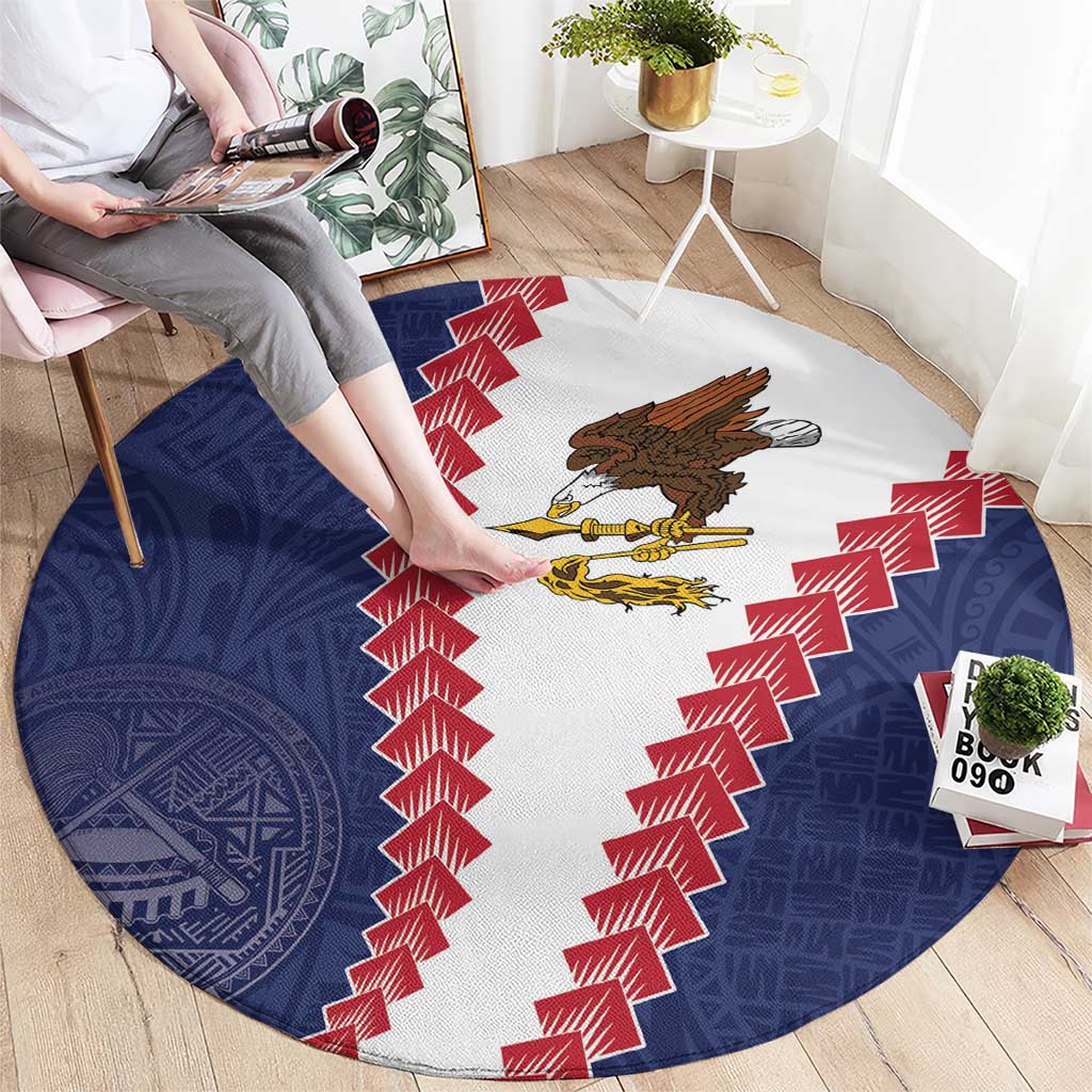 American Samoa Eagle Round Carpet Polynesian Tribal Pattern Curve Style