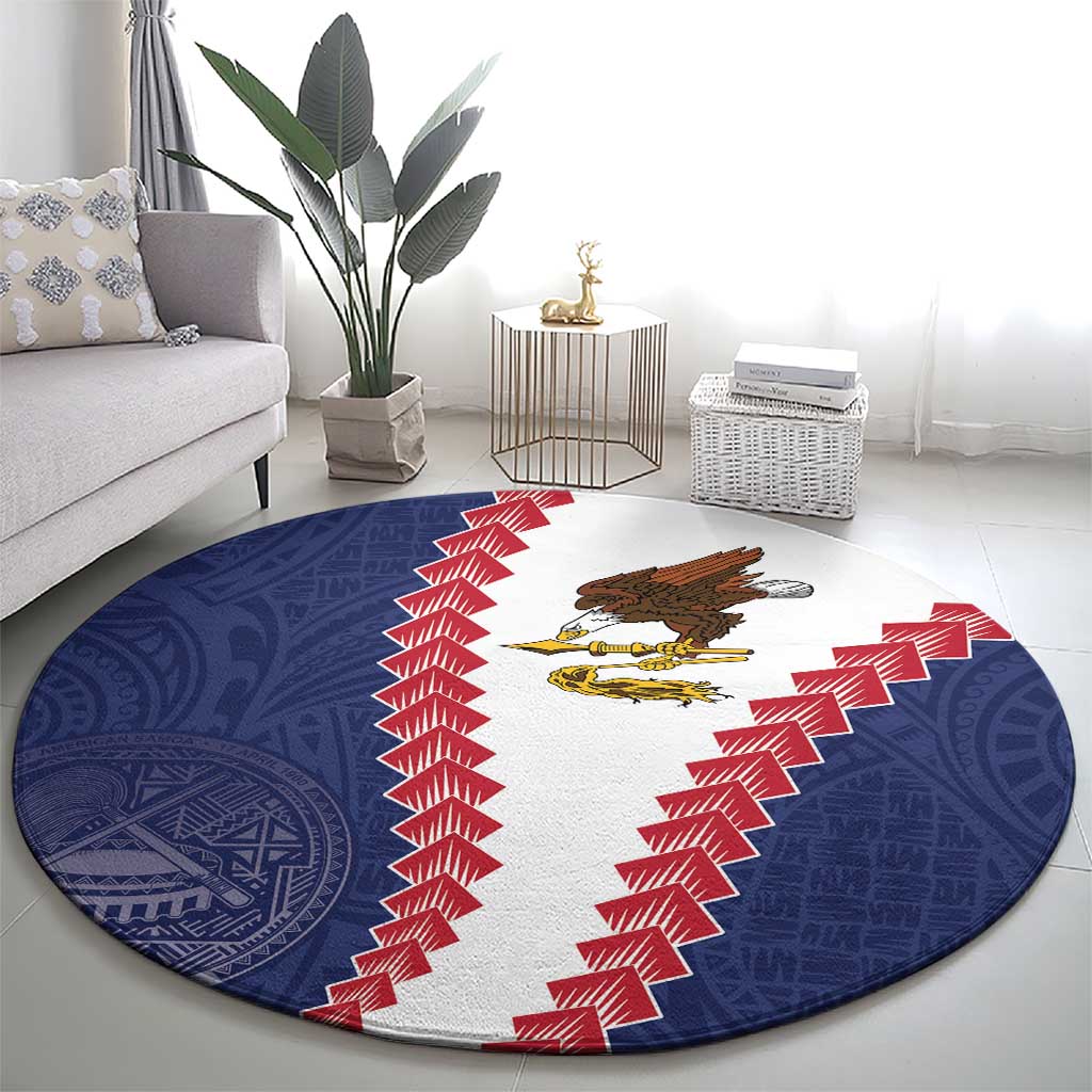American Samoa Eagle Round Carpet Polynesian Tribal Pattern Curve Style