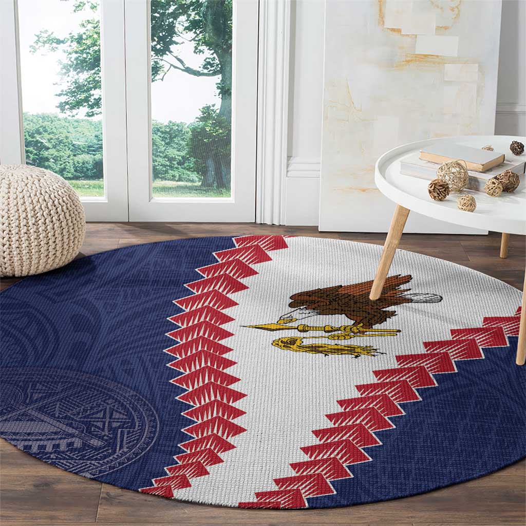 American Samoa Eagle Round Carpet Polynesian Tribal Pattern Curve Style