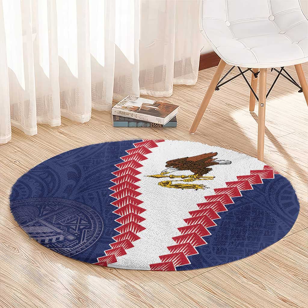 American Samoa Eagle Round Carpet Polynesian Tribal Pattern Curve Style