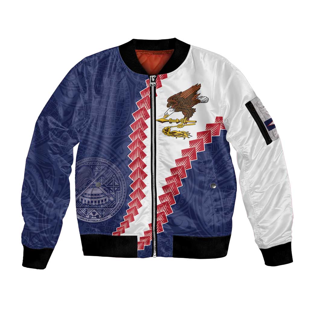 American Samoa Eagle Sleeve Zip Bomber Jacket Polynesian Tribal Pattern Curve Style LT05 Unisex Blue - Polynesian Pride