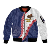 American Samoa Eagle Sleeve Zip Bomber Jacket Polynesian Tribal Pattern Curve Style LT05 Unisex Blue - Polynesian Pride