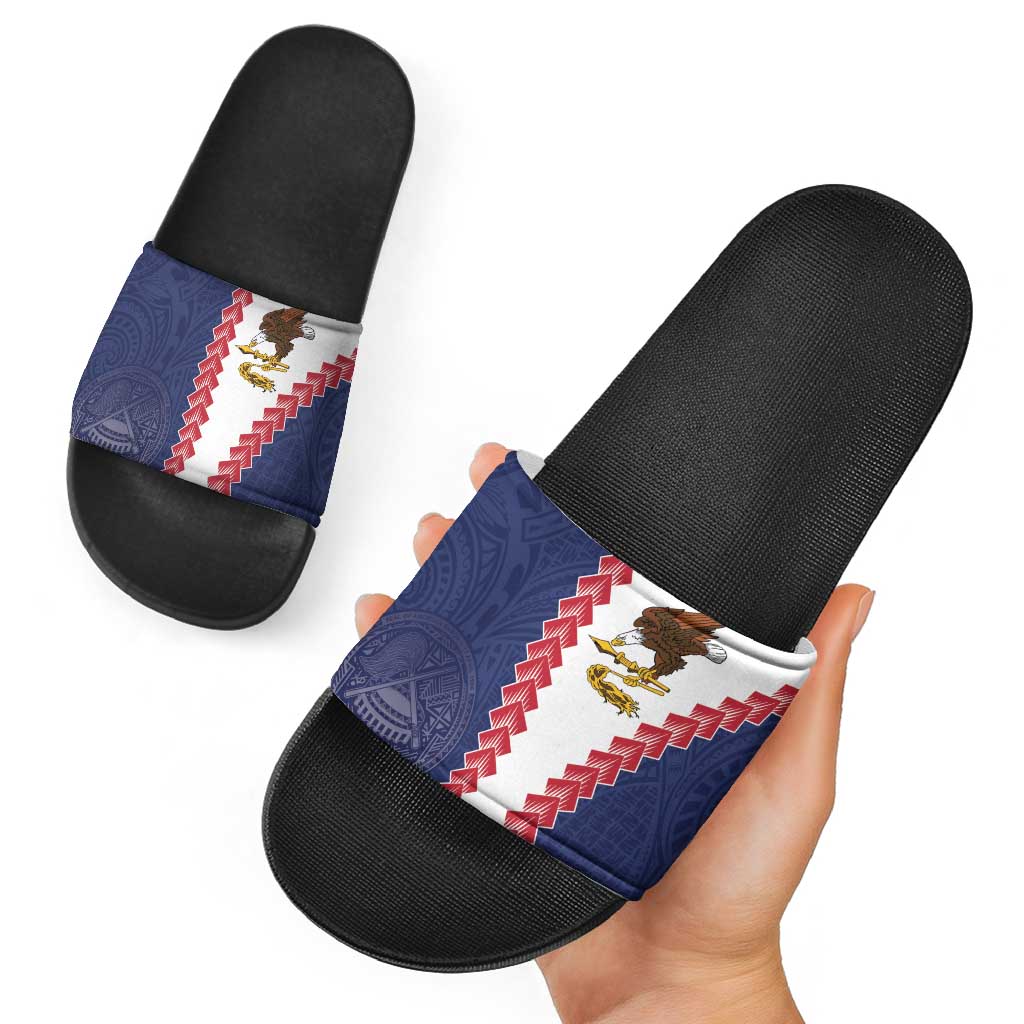 American Samoa Eagle Slide Sandals Polynesian Tribal Pattern Curve Style