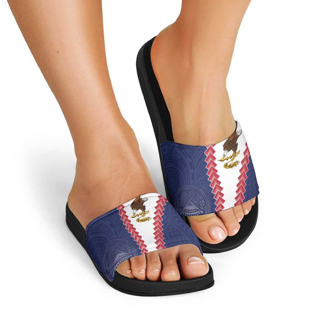 American Samoa Eagle Slide Sandals Polynesian Tribal Pattern Curve Style