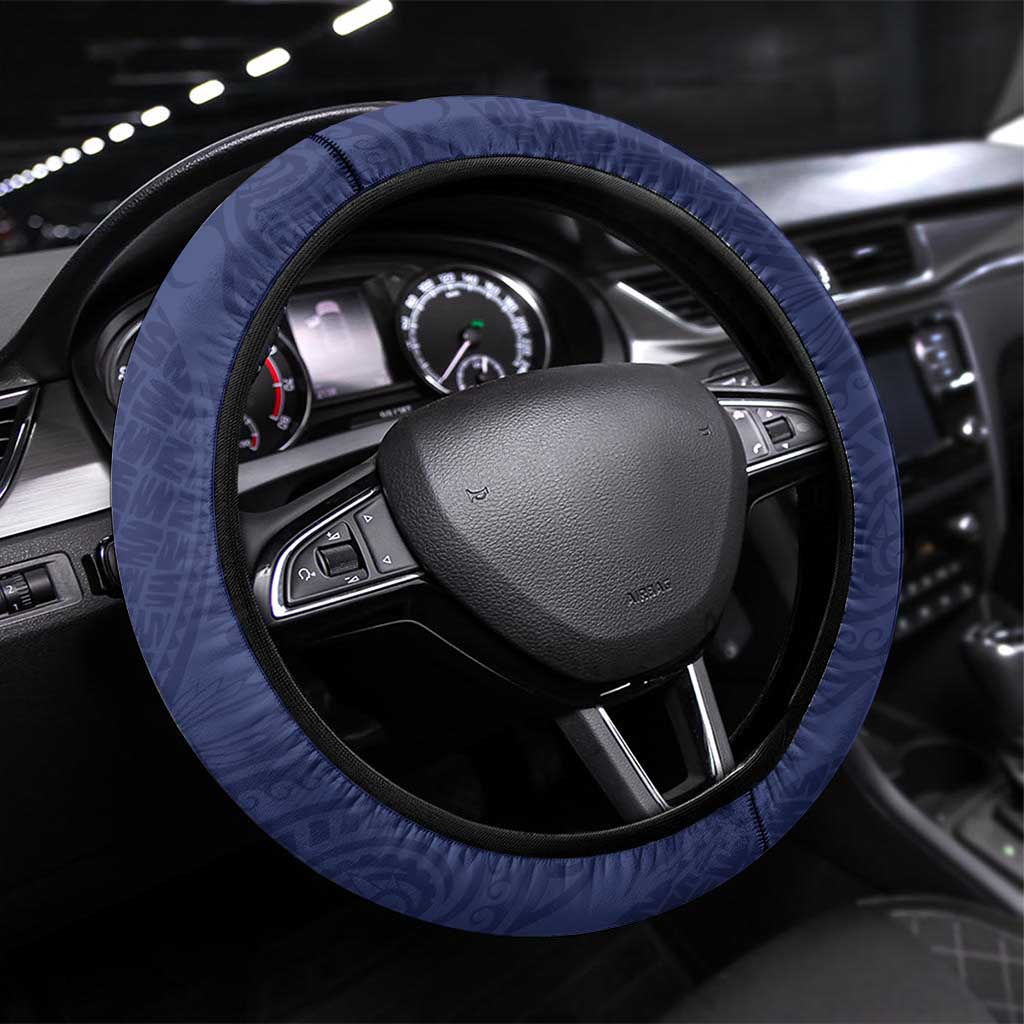 American Samoa Eagle Steering Wheel Cover Polynesian Tribal Pattern Curve Style LT05 Universal Fit Blue - Polynesian Pride