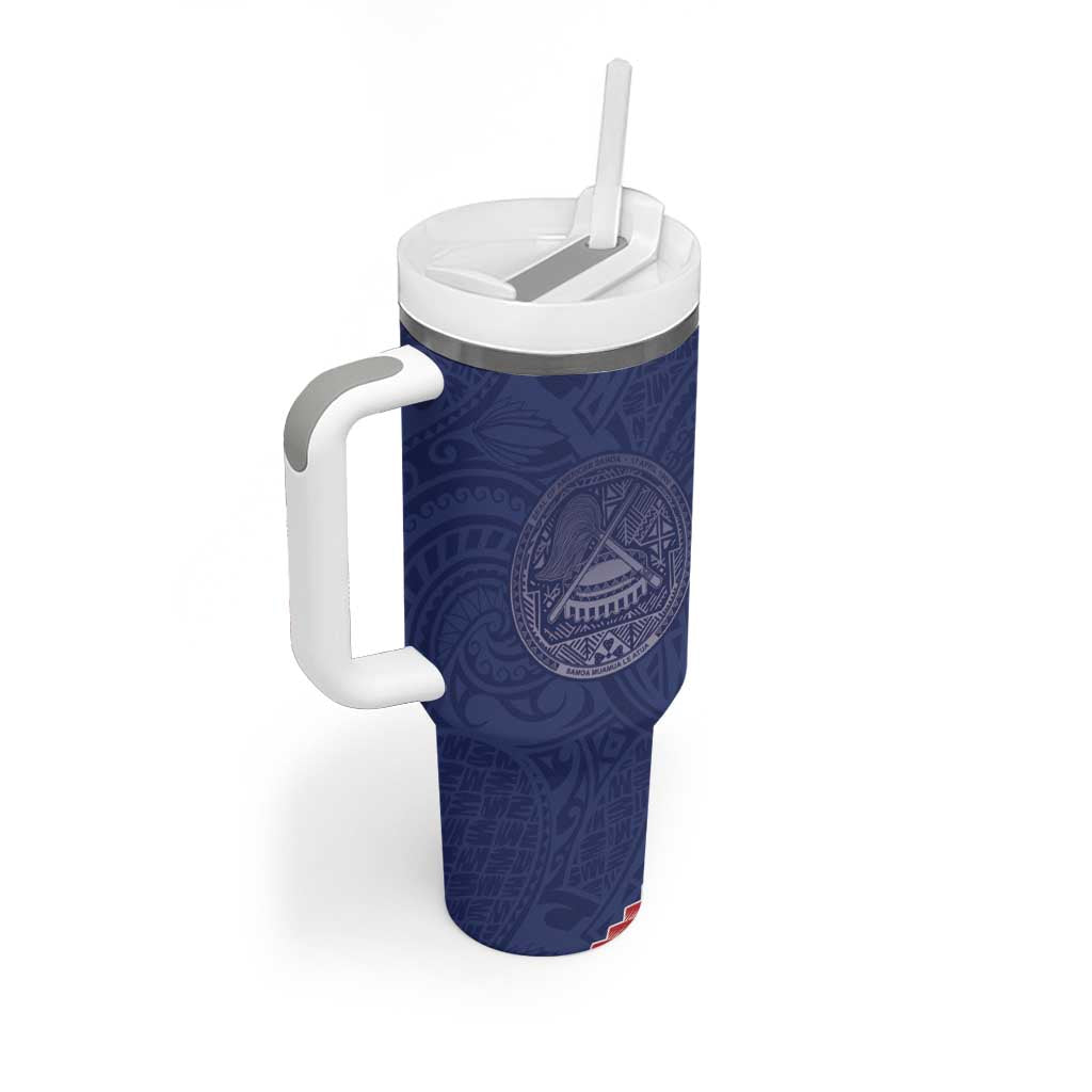 American Samoa Eagle Tumbler With Handle Polynesian Tribal Pattern Curve Style LT05 - Polynesian Pride