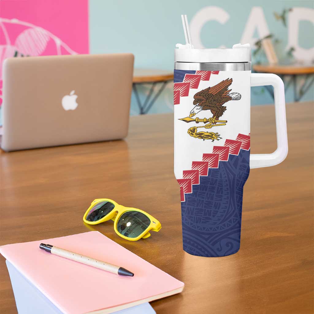 American Samoa Eagle Tumbler With Handle Polynesian Tribal Pattern Curve Style LT05 - Polynesian Pride
