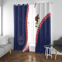 American Samoa Eagle Window Curtain Polynesian Tribal Pattern Curve Style LT05 With Grommets Blue - Polynesian Pride