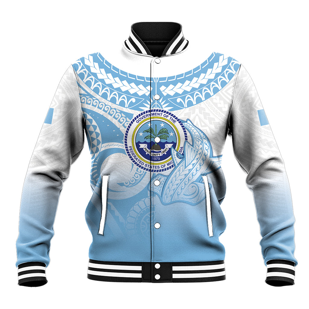 Micronesia Constitution Day Baseball Jacket Polynesian Tribal Tattoo Simple Style LT05 Unisex Blue - Polynesian Pride