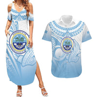 Micronesia Constitution Day Couples Matching Summer Maxi Dress and Hawaiian Shirt Polynesian Tribal Tattoo Simple Style LT05 Blue - Polynesian Pride
