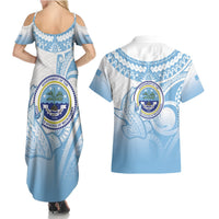 Micronesia Constitution Day Couples Matching Summer Maxi Dress and Hawaiian Shirt Polynesian Tribal Tattoo Simple Style LT05 - Polynesian Pride