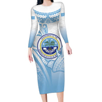 Micronesia Constitution Day Family Matching Long Sleeve Bodycon Dress and Hawaiian Shirt Polynesian Tribal Tattoo Simple Style