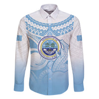 Micronesia Constitution Day Family Matching Off Shoulder Maxi Dress and Hawaiian Shirt Polynesian Tribal Tattoo Simple Style